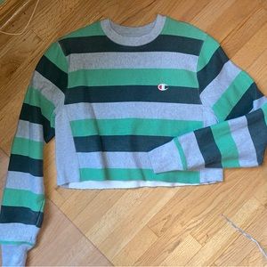 Champion Green and Gray Striped Sweater